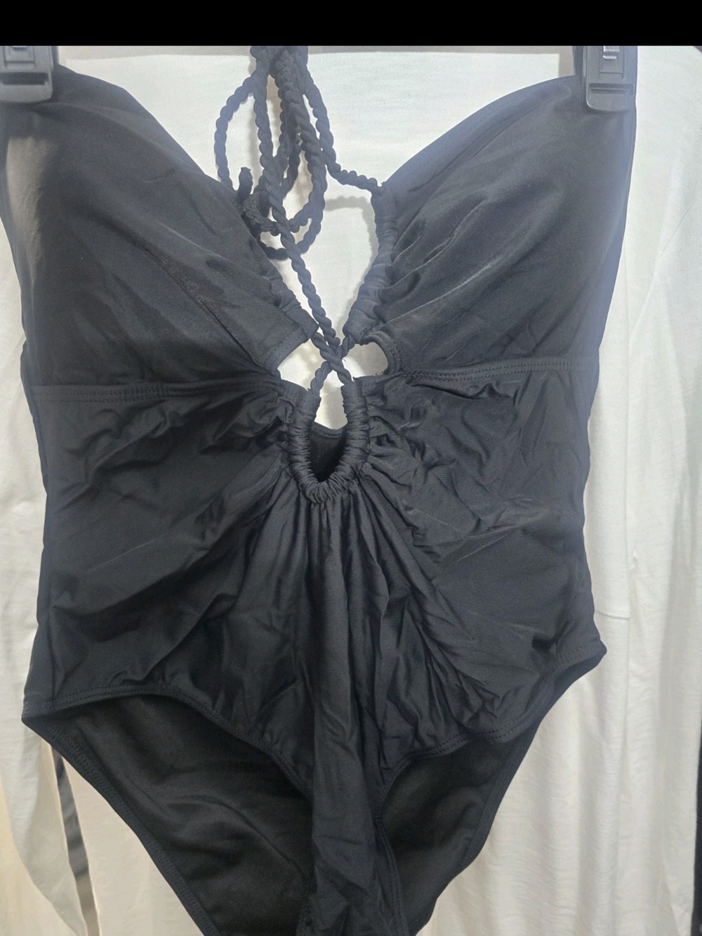 Black One-Piece Swimsuit with Front Ring Detail